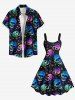 Plus Size Colorful Ombre Skull Stars Print A Line Tank Dress -  