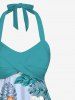 Haut de tankini dos nu à imprimé floral d'hibiscus et feuilles tropicales colorées - Vert 3X