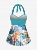 Haut de tankini dos nu à imprimé floral d'hibiscus et feuilles tropicales colorées - Vert 3X