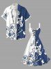 Plus Size Floral Butterfly Colorblock Print Hawaii Lace Up A Line Tank Dress - Blanc S