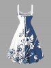 Plus Size Floral Butterfly Colorblock Print Hawaii Lace Up A Line Tank Dress - Blanc S