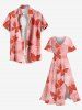 Robe mi-longue hawaïenne grande taille à imprimé feuilles tropicales et papillons ombré avec poches fendues - Rouge 3X