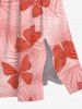 Plus Size Ombre Tropical Leaves Butterfly Print Hawaii Split Pocket A Line Midi Dress -  