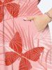 Plus Size Ombre Tropical Leaves Butterfly Print Hawaii Split Pocket A Line Midi Dress -  