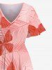 Plus Size Ombre Tropical Leaves Butterfly Print Hawaii Split Pocket A Line Midi Dress -  