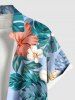 Plus Size Colorful Tropical Leaves Hibiscus Floral Print Hawaii Button Pocket Shirt For Men -  