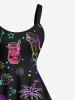 Robe débardeur hawaïenne trapèze grande taille, motif dinosaure, cocotier, ananas, jus de fraise, motif coloré ombré - Noir 6X
