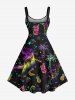 Robe débardeur hawaïenne trapèze grande taille, motif dinosaure, cocotier, ananas, jus de fraise, motif coloré ombré - Noir 6X
