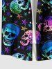 Plus Size Colorful Ombre Skull Stars Print Button Pocket Shirt For Men -  