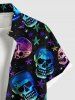 Plus Size Colorful Ombre Skull Stars Print Button Pocket Shirt For Men -  