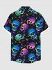 Plus Size Colorful Ombre Skull Stars Print Button Pocket Shirt For Men -  