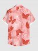 Plus Size Ombre Tropical Leaves Butterfly Print Hawaii Button Pocket Shirt For Men -  