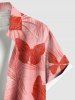 Plus Size Ombre Tropical Leaves Butterfly Print Hawaii Button Pocket Shirt For Men -  