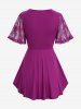 T-shirt Superposé Papillon en Dentelle 2 en 1 de Grande Taille à Lacets - Violet clair 4X | US 26-28
