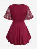 T-shirt Superposé Papillon en Dentelle 2 en 1 de Grande Taille à Lacets - Rouge foncé 4X | US 26-28