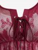 T-shirt Superposé Papillon en Dentelle 2 en 1 de Grande Taille à Lacets - Rouge foncé 4X | US 26-28