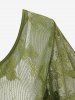 Plus Size Butterfly Lace Overlay Lace-up 2 in 1 Tee -  