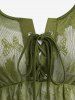 Plus Size Butterfly Lace Overlay Lace-up 2 in 1 Tee -  