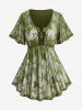Plus Size Butterfly Lace Overlay Lace-up 2 in 1 Tee -  