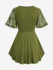 Plus Size Butterfly Lace Overlay Lace-up 2 in 1 Tee -  