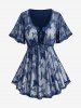 Plus Size Butterfly Lace Overlay Lace-up 2 in 1 Tee -  