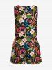 Combinaison hawaïenne cintrée grande taille à imprimé feuilles tropicales et fleurs d'hibiscus - Noir S
