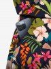 Combinaison hawaïenne cintrée grande taille à imprimé feuilles tropicales et fleurs d'hibiscus - Noir S