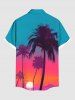 Plus Size Coconut Tree Sun Ombre Sky Print Buttons Pocket Hawaii Shirt For Men -  