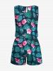 Combinaison hawaïenne cintrée grande taille à imprimé feuilles tropicales et fleurs d'hibiscus - Noir L