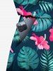 Combinaison hawaïenne cintrée grande taille à imprimé feuilles tropicales et fleurs d'hibiscus - Noir L