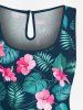 Combinaison hawaïenne cintrée grande taille à imprimé feuilles tropicales et fleurs d'hibiscus - Noir L