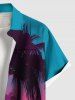 Plus Size Coconut Tree Sun Ombre Sky Print Buttons Pocket Hawaii Shirt For Men -  