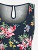 Combinaison hawaïenne cintrée grande taille à imprimé feuilles tropicales et fleurs d'hibiscus - Noir 4X