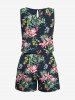 Combinaison hawaïenne cintrée grande taille à imprimé feuilles tropicales et fleurs d'hibiscus - Noir 4X