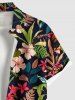 Plus Size Tropical Leaf Hibiscus Flowers Print Buttons Pocket Hawaii Shirt For Men -  