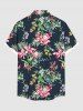 Plus Size Tropical Leaf Hibiscus Flowers Print Buttons Pocket Hawaii Shirt For Men -  