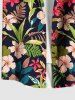 Plus Size Tropical Leaf Hibiscus Flowers Print Buttons Pocket Hawaii Shirt For Men -  