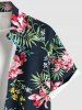 Plus Size Tropical Leaf Hibiscus Flowers Print Buttons Pocket Hawaii Shirt For Men -  