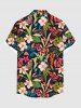 Plus Size Tropical Leaf Hibiscus Flowers Print Buttons Pocket Hawaii Shirt For Men -  