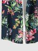 Plus Size Tropical Leaf Hibiscus Flowers Print Buttons Pocket Hawaii Shirt For Men -  