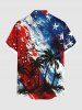 Plus Size Patriotic American Flag Coconut Tree Paint Splatter Print Buttons Pocket Shirt For Men -  
