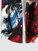 Plus Size Patriotic American Flag Coconut Tree Paint Splatter Print Buttons Pocket Shirt For Men -  