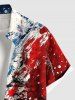 Plus Size Patriotic American Flag Coconut Tree Paint Splatter Print Buttons Pocket Shirt For Men -  