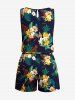 Combinaison hawaïenne cintrée grande taille à imprimé feuilles tropicales et fleurs d'hibiscus - Noir S