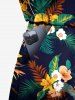 Combinaison hawaïenne cintrée grande taille à imprimé feuilles tropicales et fleurs d'hibiscus - Noir S