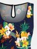 Combinaison hawaïenne cintrée grande taille à imprimé feuilles tropicales et fleurs d'hibiscus - Noir S