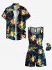 Combinaison hawaïenne cintrée grande taille à imprimé feuilles tropicales et fleurs d'hibiscus - Noir S