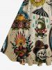 Plus Size Skull Frog Sunflowers Ship Cruise Print 1950s Hawaii Vintage Dress -  