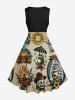 Plus Size Skull Frog Sunflowers Ship Cruise Print 1950s Hawaii Vintage Dress -  