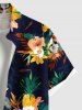 Chemise hawaïenne grande taille à imprimé feuilles tropicales et fleurs d'hibiscus, avec poches et boutons, pour homme - Noir 4XL